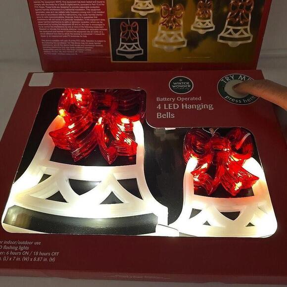Winter Wonder Lane Battery operated‎ 8 LED Christmas Hanging Bells Total In/Out - Picture 13 of 14
